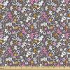 Ambesonne Cartoon Fabric by The Yard, Hot Air Balloons Flying Through The Sky with Birds, Microfiber Fabric for Arts and Crafts Textiles & Decor, 1 Yard, Teal Cream(Grey Pink)