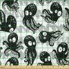 Ambesonne Cartoon Fabric by The Yard, Hot Air Balloons Flying Through The Sky with Birds, Microfiber Fabric for Arts and Crafts Textiles & Decor, 1 Yard, Teal Cream(Black Grey White)