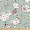 Ambesonne Cartoon Fabric by The Yard, Hot Air Balloons Flying Through The Sky with Birds, Microfiber Fabric for Arts and Crafts Textiles & Decor, 1 Yard, Teal Cream(Green Coral)