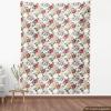Ambesonne Cartoon Fabric by The Yard, Hot Air Balloons Flying Through The Sky with Birds, Microfiber Fabric for Arts and Crafts Textiles & Decor, 1 Yard, Teal Cream(Pink Cream)