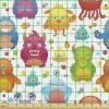 Ambesonne Cartoon Fabric by The Yard, Hot Air Balloons Flying Through The Sky with Birds, Microfiber Fabric for Arts and Crafts Textiles & Decor, 1 Yard, Teal Cream(Purple Yellow)