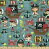 Ambesonne Cartoon Fabric by The Yard, Hot Air Balloons Flying Through The Sky with Birds, Microfiber Fabric for Arts and Crafts Textiles & Decor, 1 Yard, Teal Cream(Teal)