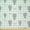 Ambesonne Cartoon Fabric by The Yard, Hot Air Balloons Flying Through The Sky with Birds, Microfiber Fabric for Arts and Crafts Textiles & Decor, 1 Yard, Teal Cream(Teal Cream)
