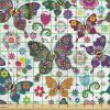 Ambesonne Cartoon Fabric by The Yard, Hot Air Balloons Flying Through The Sky with Birds, Microfiber Fabric for Arts and Crafts Textiles & Decor, 1 Yard, Teal Cream(Purple Orange)