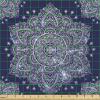 Ambesonne Cartoon Fabric by The Yard, Hot Air Balloons Flying Through The Sky with Birds, Microfiber Fabric for Arts and Crafts Textiles & Decor, 1 Yard, Teal Cream(Blue Indigo)
