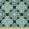 Ambesonne Cartoon Fabric by The Yard, Hot Air Balloons Flying Through The Sky with Birds, Microfiber Fabric for Arts and Crafts Textiles & Decor, 1 Yard, Teal Cream(Teal Petrol Blue)
