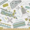 Ambesonne Cartoon Fabric by The Yard, Hot Air Balloons Flying Through The Sky with Birds, Microfiber Fabric for Arts and Crafts Textiles & Decor, 1 Yard, Teal Cream(Apple Green Turquoise)