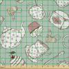 Ambesonne Cartoon Fabric by The Yard, Hot Air Balloons Flying Through The Sky with Birds, Microfiber Fabric for Arts and Crafts Textiles & Decor, 1 Yard, Teal Cream(Green Coral)