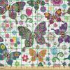 Ambesonne Cartoon Fabric by The Yard, Hot Air Balloons Flying Through The Sky with Birds, Microfiber Fabric for Arts and Crafts Textiles & Decor, 1 Yard, Teal Cream(Purple Orange)