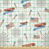 Ambesonne Cartoon Fabric by The Yard, Hot Air Balloons Flying Through The Sky with Birds, Microfiber Fabric for Arts and Crafts Textiles & Decor, 1 Yard, Teal Cream(Azure Red)