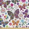 Ambesonne Cartoon Fabric by The Yard, Hot Air Balloons Flying Through The Sky with Birds, Microfiber Fabric for Arts and Crafts Textiles & Decor, 1 Yard, Teal Cream(Purple Orange)