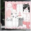 Ambesonne Cat Shower Curtain, Cartoon Kittens Funny Smiling Glasses Scarfs Doodle Humorous Design, Cloth Fabric Bathroom Decor Set with Hooks, 69″ W x 84″ L, Pale Pink White Black