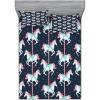 Ambesonne Cartoon Fitted Sheet & Pillow Sham Set, Carousel Horses Playthings Merry Go Round Joyful Circus Amusement Park, Decorative Printed 2 Piece Bedding Decor Set, Queen, Pale Blue Indigo Pink