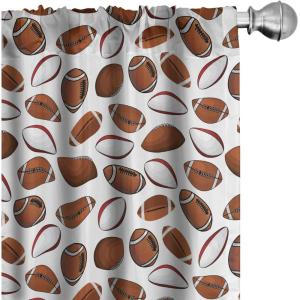 Ambesonne American Football Curtains, Classic Design Rugby Balls in Cartoon Style Sports Competition, Window Treatments 2 Panel Set for Living Room Bedroom, Pair of – 28″ x 84″, Caramel White