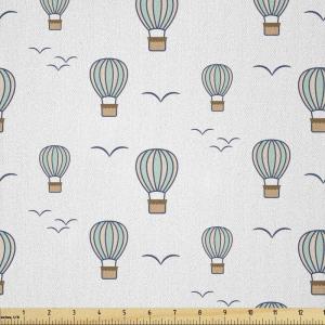 Ambesonne Cartoon Fabric by The Yard, Hot Air Balloons Flying Through The Sky with Birds, Microfiber Fabric for Arts and Crafts Textiles & Decor, 1 Yard, Teal Cream(Teal Cream)