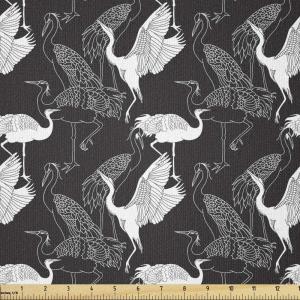 Ambesonne Cartoon Fabric by The Yard, Hot Air Balloons Flying Through The Sky with Birds, Microfiber Fabric for Arts and Crafts Textiles & Decor, 1 Yard, Teal Cream(Black and White)