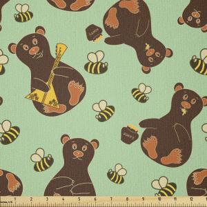 Ambesonne Cartoon Fabric by The Yard, Hot Air Balloons Flying Through The Sky with Birds, Microfiber Fabric for Arts and Crafts Textiles & Decor, 1 Yard, Teal Cream(Teal Brown)