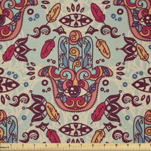 Ambesonne Cartoon Fabric by The Yard, Hot Air Balloons Flying Through The Sky with Birds, Microfiber Fabric for Arts and Crafts Textiles & Decor, 1 Yard, Teal Cream(Red Blue)