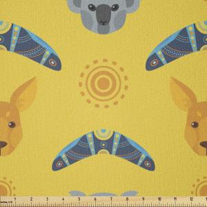 Ambesonne Cartoon Fabric by The Yard, Hot Air Balloons Flying Through The Sky with Birds, Microfiber Fabric for Arts and Crafts Textiles & Decor, 1 Yard, Teal Cream(Mustard Blue)