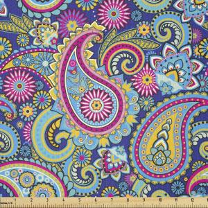 Ambesonne Cartoon Fabric by The Yard, Hot Air Balloons Flying Through The Sky with Birds, Microfiber Fabric for Arts and Crafts Textiles & Decor, 1 Yard, Teal Cream(Pink and Blue)