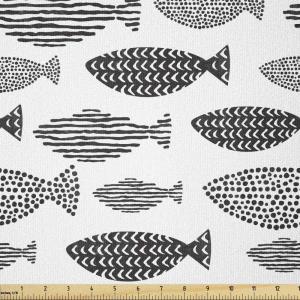 Ambesonne Cartoon Fabric by The Yard, Hot Air Balloons Flying Through The Sky with Birds, Microfiber Fabric for Arts and Crafts Textiles & Decor, 1 Yard, Teal Cream(Charcoal White)