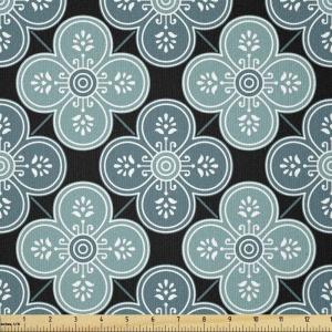 Ambesonne Cartoon Fabric by The Yard, Hot Air Balloons Flying Through The Sky with Birds, Microfiber Fabric for Arts and Crafts Textiles & Decor, 1 Yard, Teal Cream(Teal Petrol Blue)