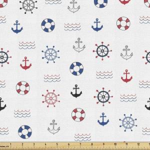 Ambesonne Cartoon Fabric by The Yard, Hot Air Balloons Flying Through The Sky with Birds, Microfiber Fabric for Arts and Crafts Textiles & Decor, 1 Yard, Teal Cream(Blue Vermilion)
