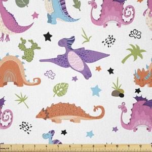 Ambesonne Cartoon Fabric by The Yard, Hot Air Balloons Flying Through The Sky with Birds, Microfiber Fabric for Arts and Crafts Textiles & Decor, 1 Yard, Teal Cream(Magenta White)
