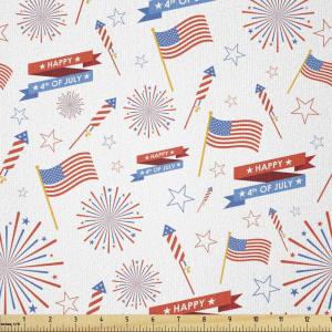 Ambesonne Cartoon Fabric by The Yard, Hot Air Balloons Flying Through The Sky with Birds, Microfiber Fabric for Arts and Crafts Textiles & Decor, 1 Yard, Teal Cream(Azure Red)