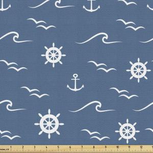 Ambesonne Cartoon Fabric by The Yard, Hot Air Balloons Flying Through The Sky with Birds, Microfiber Fabric for Arts and Crafts Textiles & Decor, 1 Yard, Teal Cream(Cream Blue)