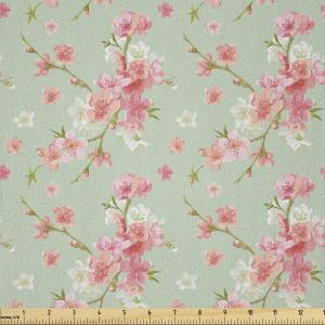 Ambesonne Cartoon Fabric by The Yard, Hot Air Balloons Flying Through The Sky with Birds, Microfiber Fabric for Arts and Crafts Textiles & Decor, 1 Yard, Teal Cream(Mint Pink)