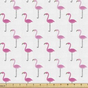 Ambesonne Cartoon Fabric by The Yard, Hot Air Balloons Flying Through The Sky with Birds, Microfiber Fabric for Arts and Crafts Textiles & Decor, 1 Yard, Teal Cream(Pink White)