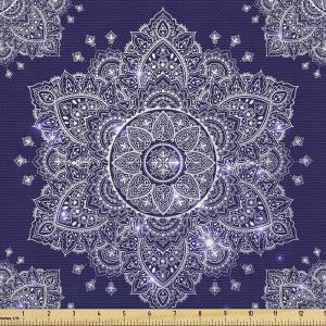 Ambesonne Cartoon Fabric by The Yard, Hot Air Balloons Flying Through The Sky with Birds, Microfiber Fabric for Arts and Crafts Textiles & Decor, 1 Yard, Teal Cream(Blue Indigo)
