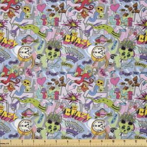 Ambesonne Cartoon Fabric by The Yard, Hot Air Balloons Flying Through The Sky with Birds, Microfiber Fabric for Arts and Crafts Textiles & Decor, 1 Yard, Teal Cream(Green Pink)