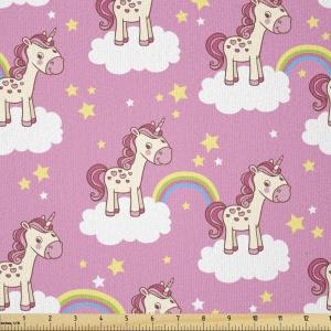 Ambesonne Cartoon Fabric by The Yard, Hot Air Balloons Flying Through The Sky with Birds, Microfiber Fabric for Arts and Crafts Textiles & Decor, 1 Yard, Teal Cream(Pink Yellow White)