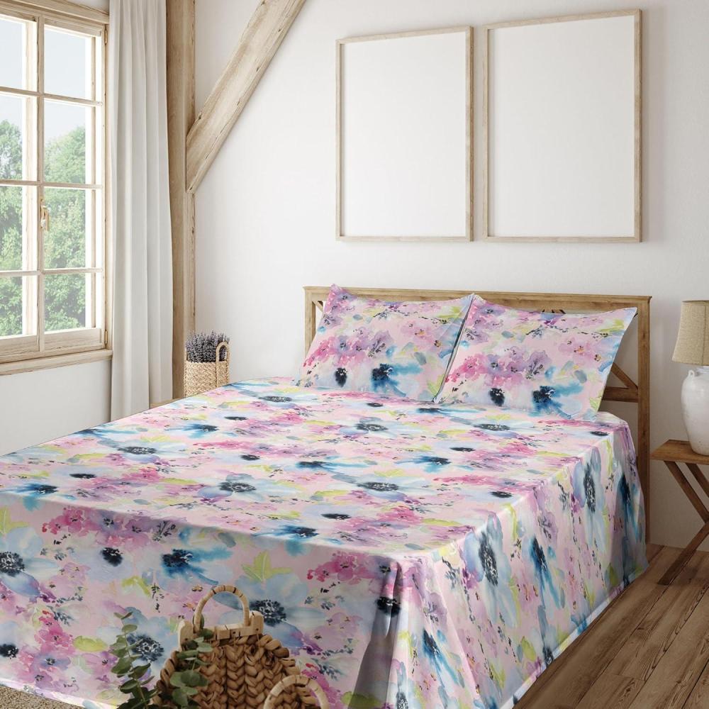 imageAmbesonne Leaves Greenery Sheet Set Tropical Leaf Pattern with Neutral Colors Boho on Grunge Rustic Back Fitted and Flat Sheet with Pillowcases Bedding Accent 4 Piece Set Full Olive Green TaupePale Pink Pale Azure Blue