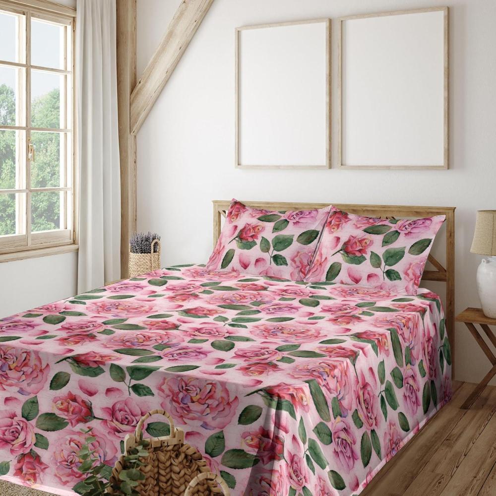 imageAmbesonne Leaves Greenery Sheet Set Tropical Leaf Pattern with Neutral Colors Boho on Grunge Rustic Back Fitted and Flat Sheet with Pillowcases Bedding Accent 4 Piece Set Full Olive Green TaupeGreen Pastel Pink
