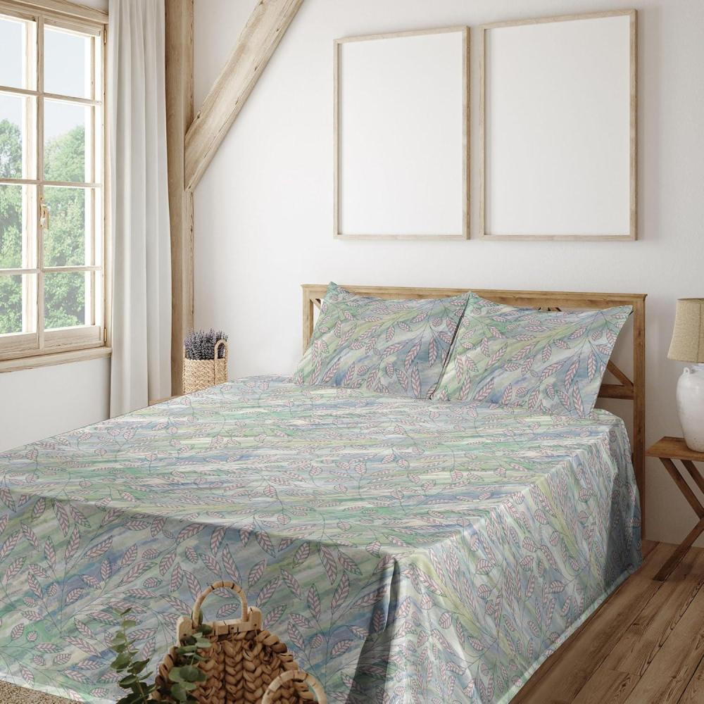 imageAmbesonne Leaves Greenery Sheet Set Tropical Leaf Pattern with Neutral Colors Boho on Grunge Rustic Back Fitted and Flat Sheet with Pillowcases Bedding Accent 4 Piece Set Full Olive Green TaupeSoft Pink and Multicolor