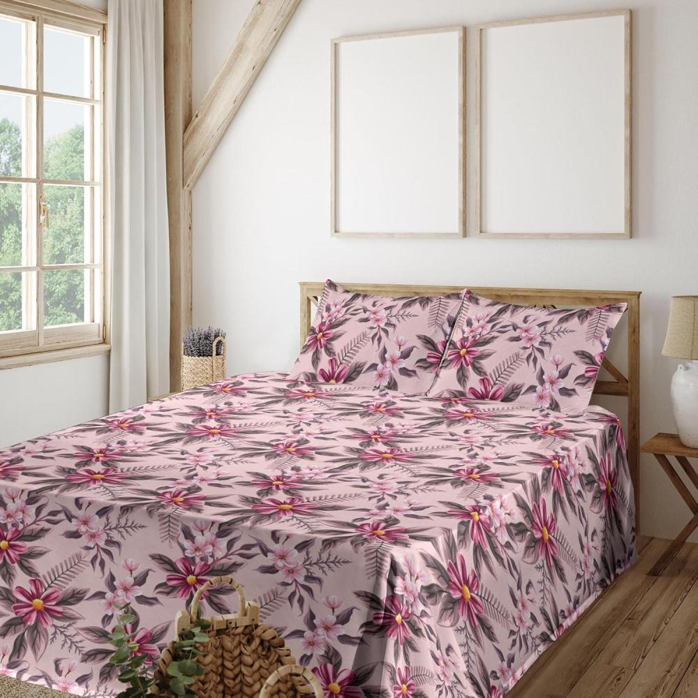 imageAmbesonne Leaves Greenery Sheet Set Tropical Leaf Pattern with Neutral Colors Boho on Grunge Rustic Back Fitted and Flat Sheet with Pillowcases Bedding Accent 4 Piece Set Full Olive Green TaupePale Pink Magenta