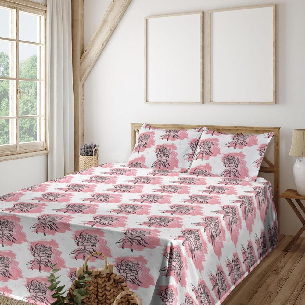 imageAmbesonne Leaves Greenery Sheet Set Tropical Leaf Pattern with Neutral Colors Boho on Grunge Rustic Back Fitted and Flat Sheet with Pillowcases Bedding Accent 4 Piece Set Full Olive Green TaupePastel Pink Charcoal Grey