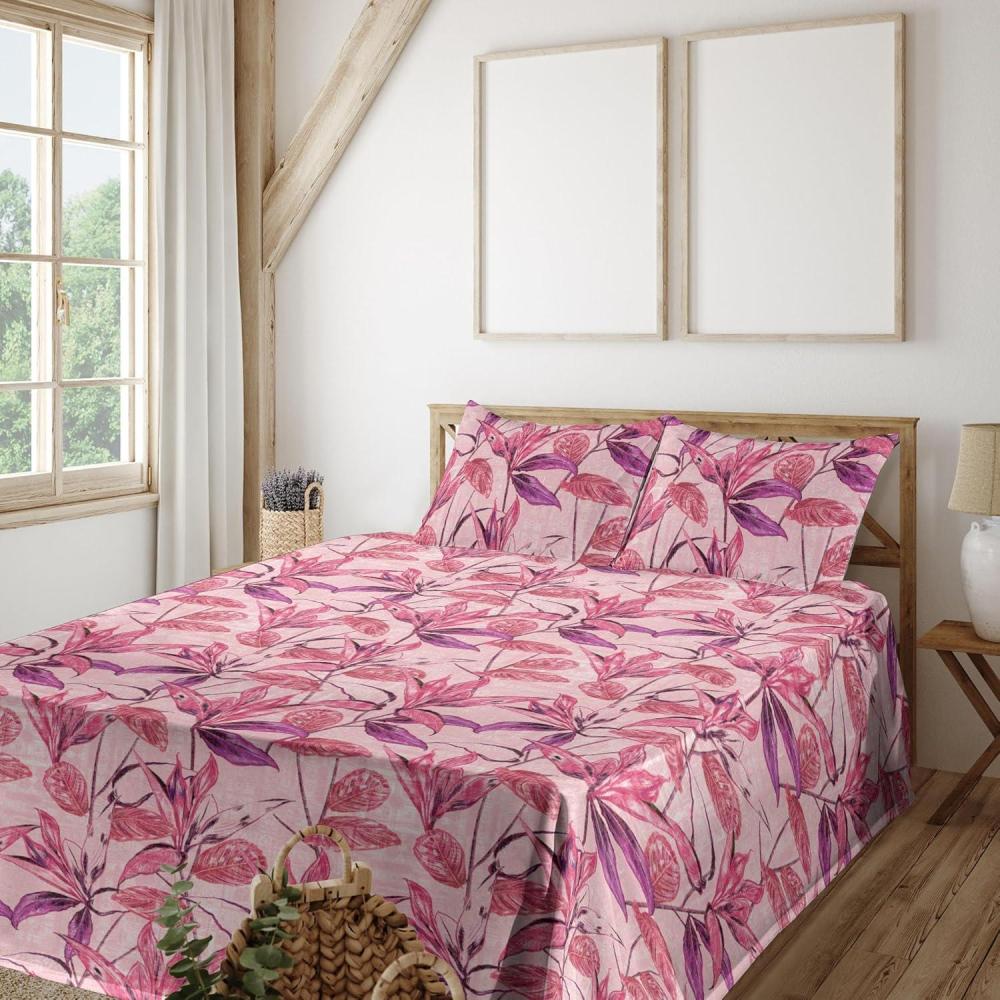 imageAmbesonne Leaves Greenery Sheet Set Tropical Leaf Pattern with Neutral Colors Boho on Grunge Rustic Back Fitted and Flat Sheet with Pillowcases Bedding Accent 4 Piece Set Full Olive Green TaupeDark Magenta and Hot Pink