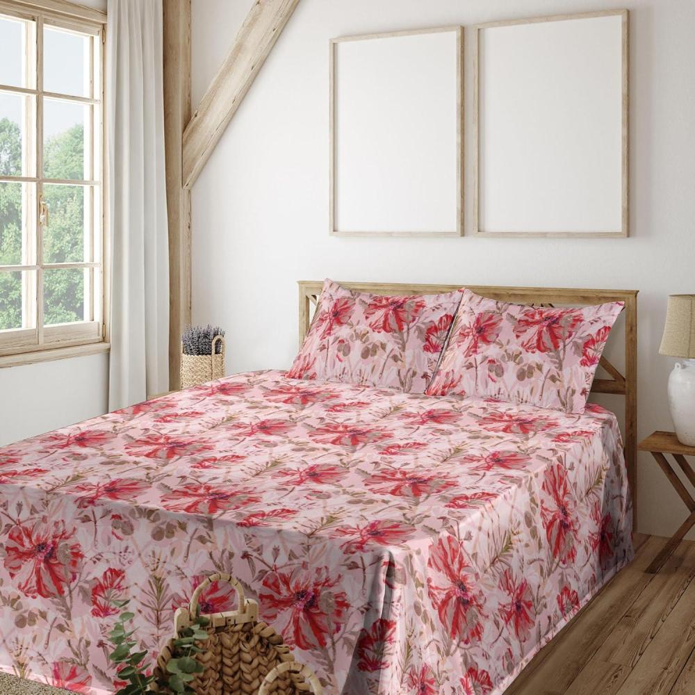 imageAmbesonne Leaves Greenery Sheet Set Tropical Leaf Pattern with Neutral Colors Boho on Grunge Rustic Back Fitted and Flat Sheet with Pillowcases Bedding Accent 4 Piece Set Full Olive Green TaupePastel Pink and Dark Coral