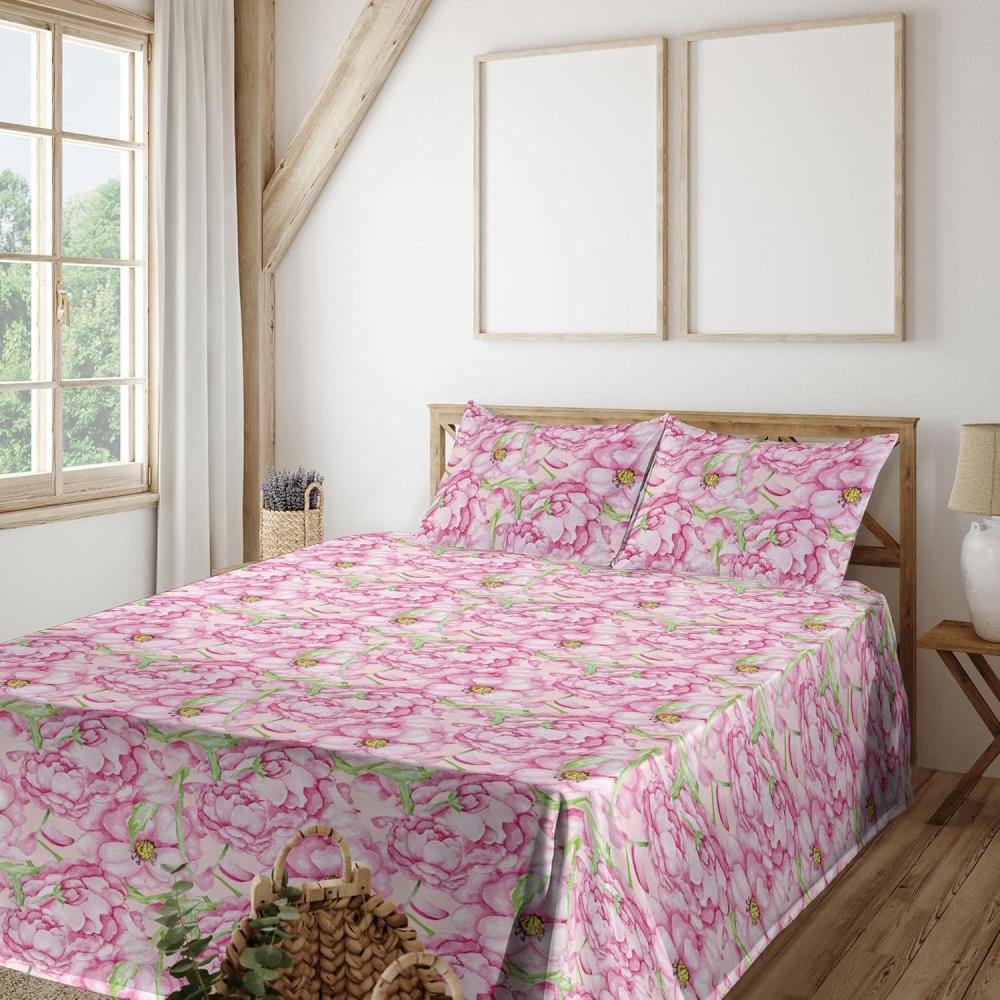 imageAmbesonne Leaves Greenery Sheet Set Tropical Leaf Pattern with Neutral Colors Boho on Grunge Rustic Back Fitted and Flat Sheet with Pillowcases Bedding Accent 4 Piece Set Full Olive Green TaupePink Lime Green