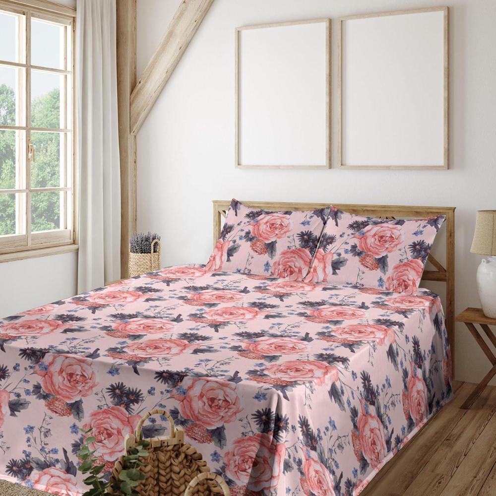 imageAmbesonne Leaves Greenery Sheet Set Tropical Leaf Pattern with Neutral Colors Boho on Grunge Rustic Back Fitted and Flat Sheet with Pillowcases Bedding Accent 4 Piece Set Full Olive Green TaupeCoral Blush Dark Lavender