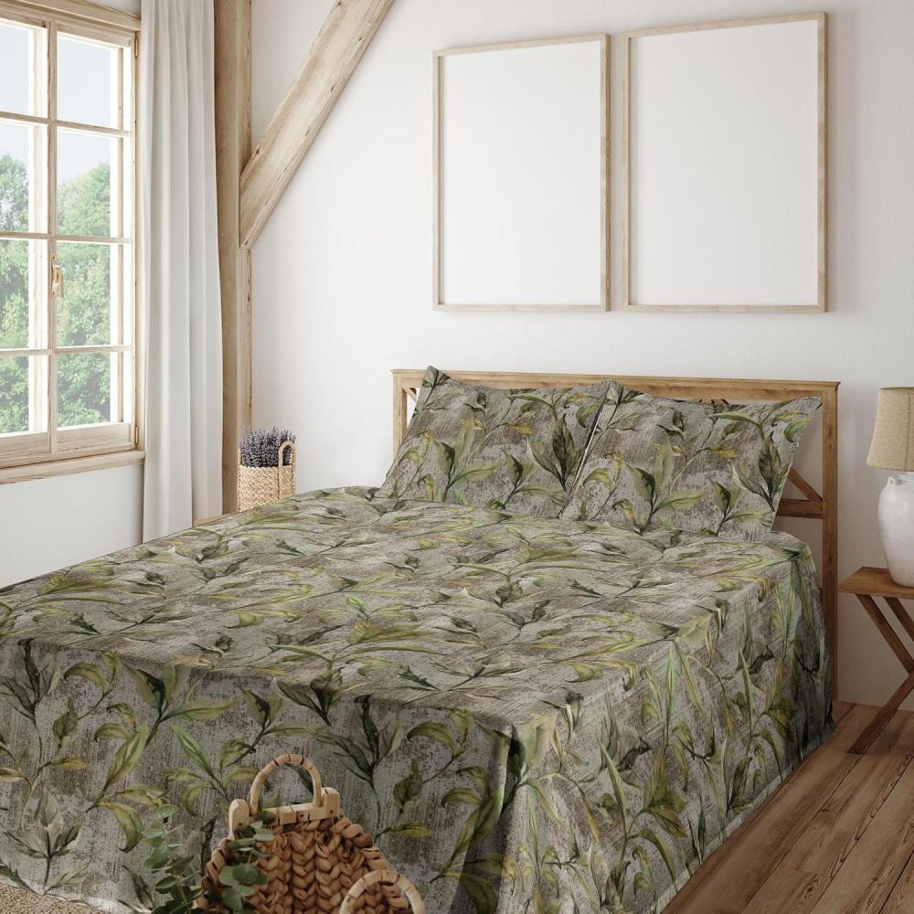 imageAmbesonne Leaves Greenery Sheet Set Tropical Leaf Pattern with Neutral Colors Boho on Grunge Rustic Back Fitted and Flat Sheet with Pillowcases Bedding Accent 4 Piece Set Full Olive Green TaupeOlive Green Taupe