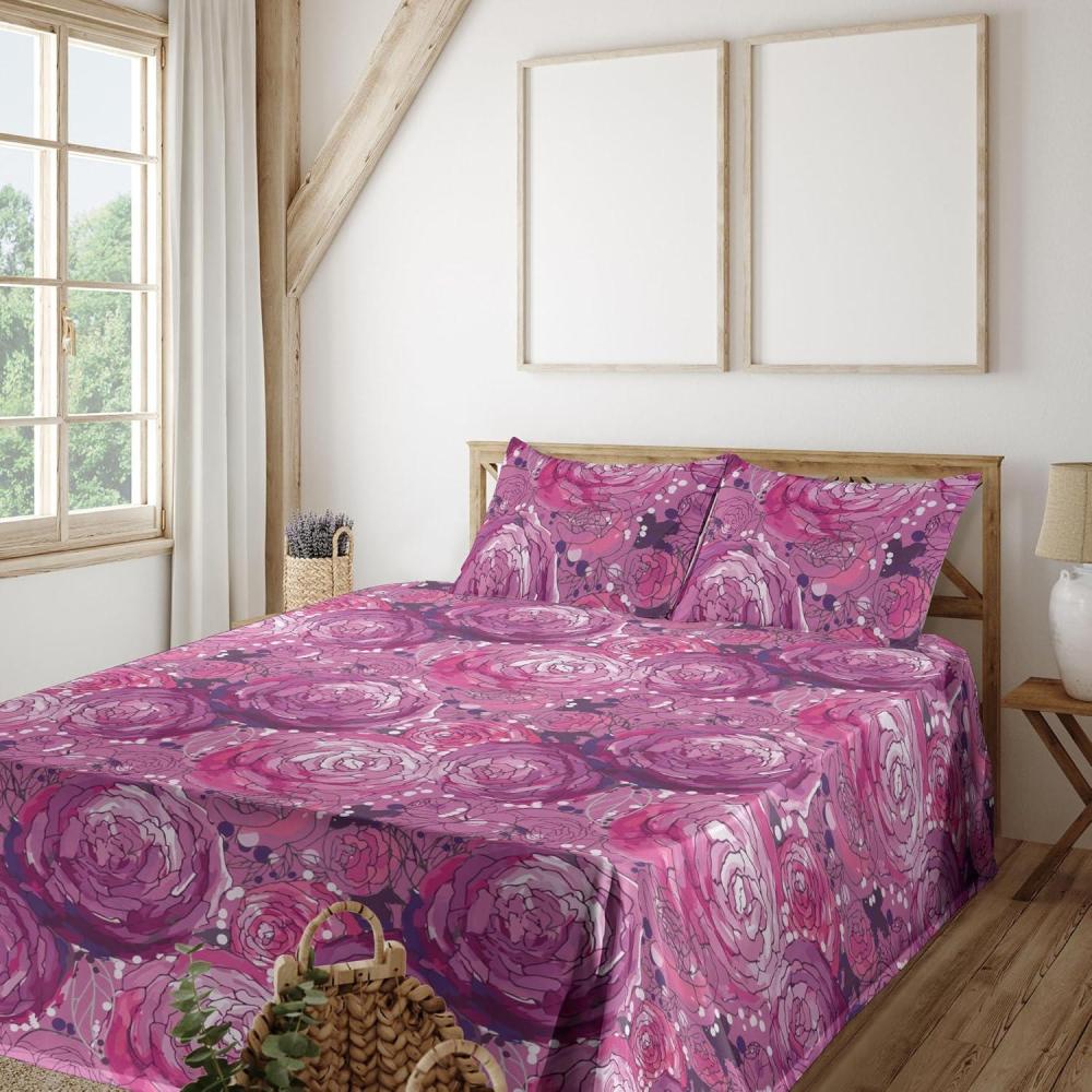 imageAmbesonne Leaves Greenery Sheet Set Tropical Leaf Pattern with Neutral Colors Boho on Grunge Rustic Back Fitted and Flat Sheet with Pillowcases Bedding Accent 4 Piece Set Full Olive Green TaupePale Purple Hot Pink