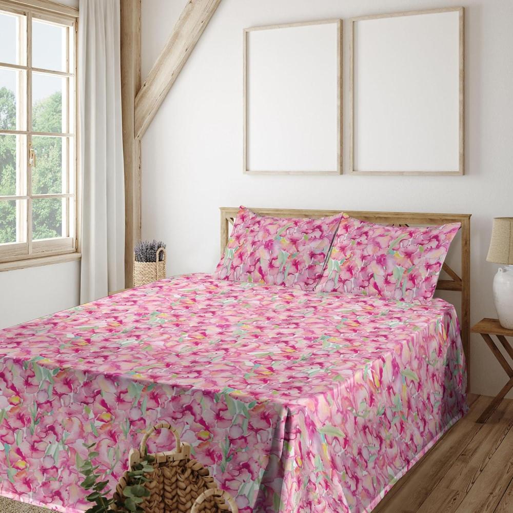 imageAmbesonne Leaves Greenery Sheet Set Tropical Leaf Pattern with Neutral Colors Boho on Grunge Rustic Back Fitted and Flat Sheet with Pillowcases Bedding Accent 4 Piece Set Full Olive Green TaupeMint Green Hot Pink Rose