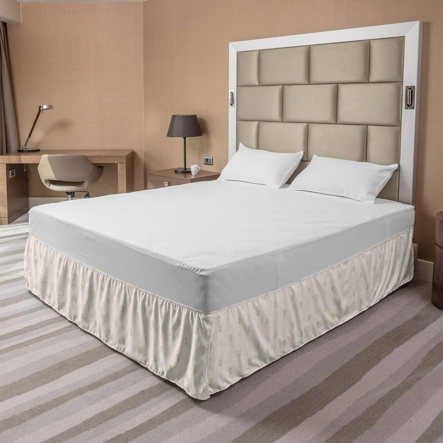 imageAmbesonne Neutral Color Elastic Bed Skirt Abstract Minimalist Pattern with Geometric Forms and Branches Wrap Around Fabric Bedskirt Dust Ruffle for Bedroom Queen Champagne Pale Grey Beige