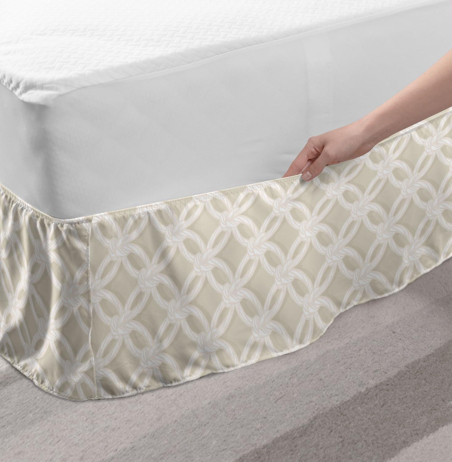 imageAmbesonne Neutral Color Elastic Bed Skirt Graphical Interpretation of Knotted Ropes Handmade Inspired Wrap Around Fabric Bedskirt Dust Ruffle for Bedroom Queen Grey Yellow and Eggshell