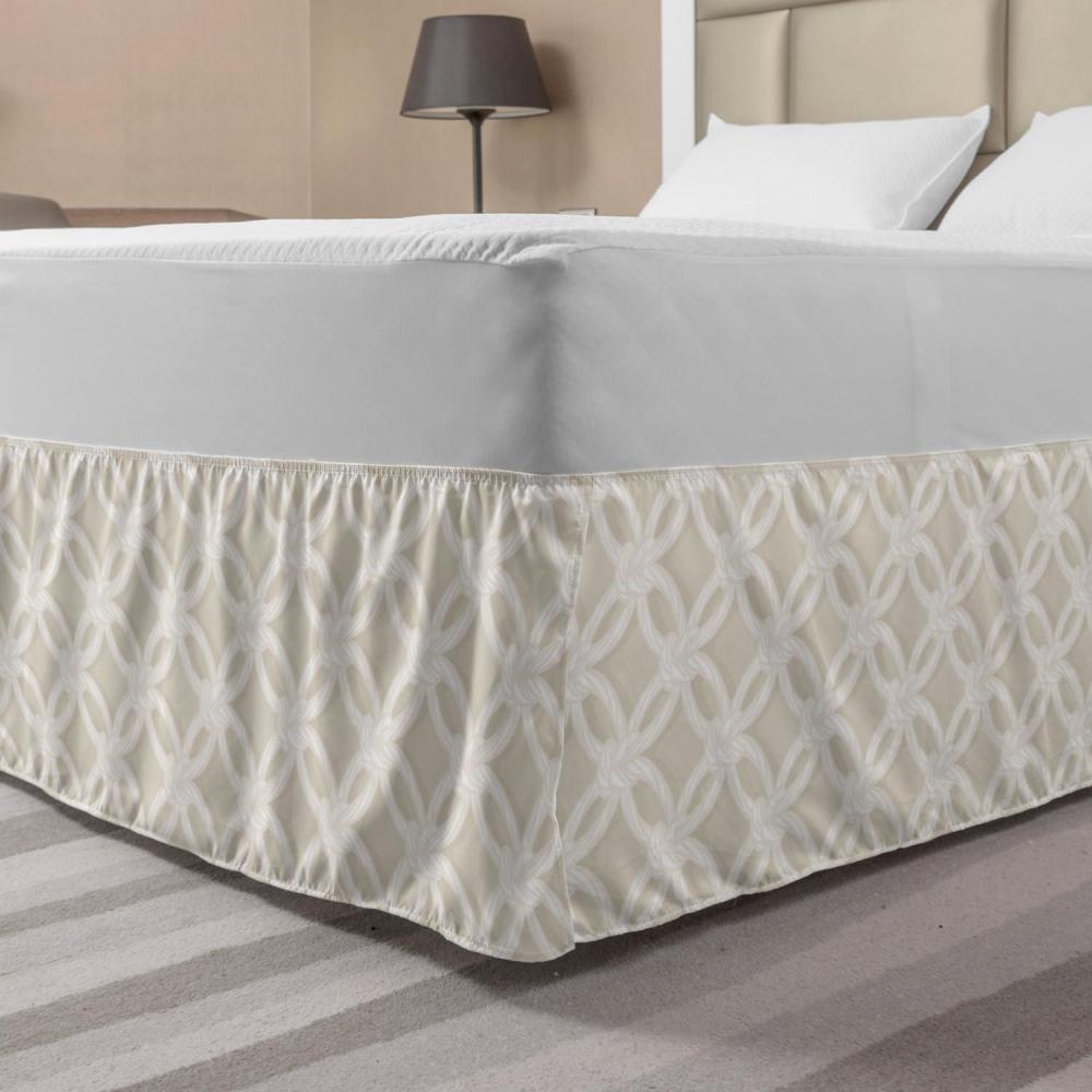 imageAmbesonne Neutral Color Elastic Bed Skirt Graphical Interpretation of Knotted Ropes Handmade Inspired Wrap Around Fabric Bedskirt Dust Ruffle for Bedroom Queen Grey Yellow and Eggshell